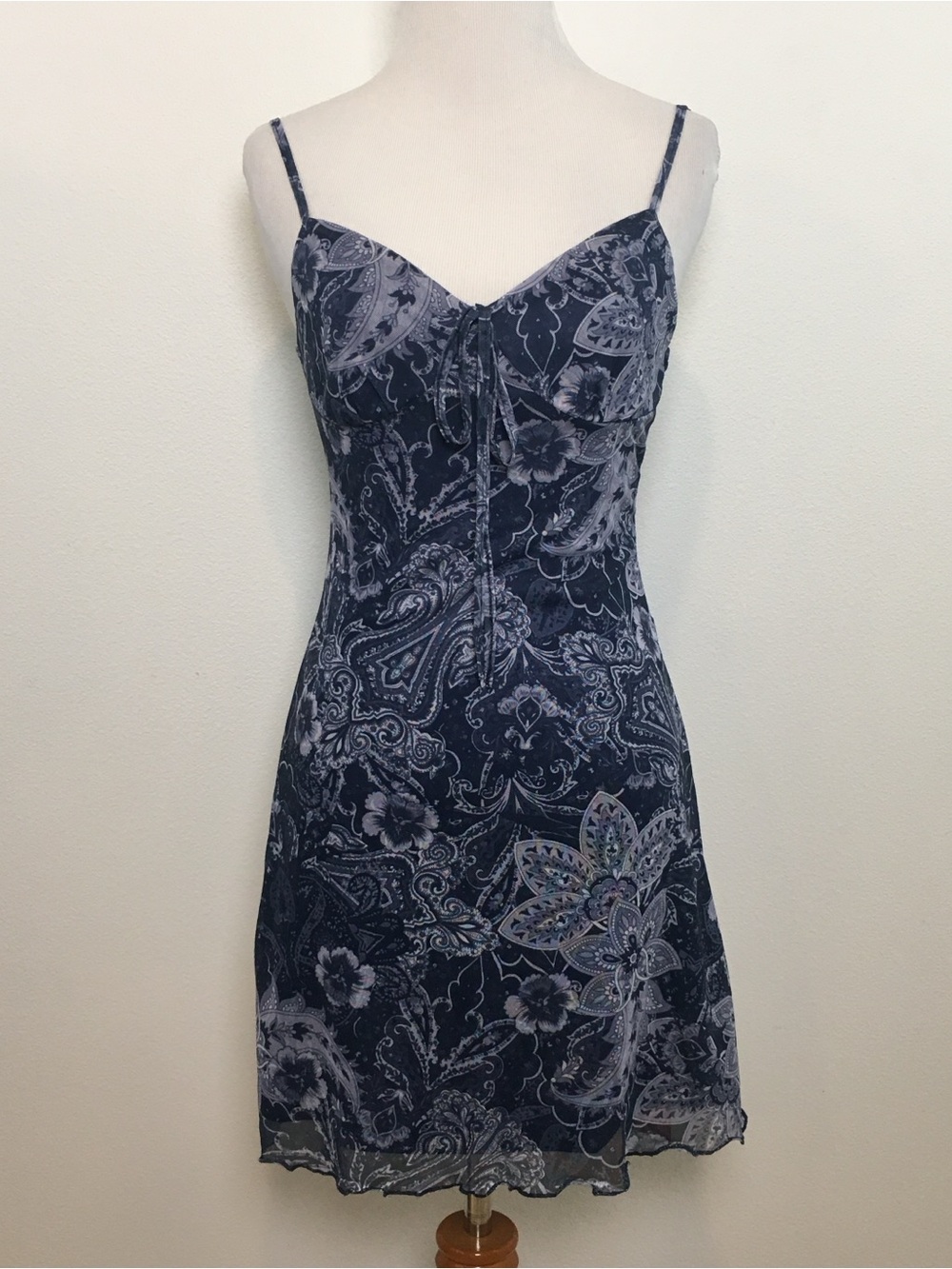 Navy Floral Paisley Spaghetti-Strap Dress